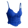 thumbnail image 2 of Women's Sheer Floral Lace Cropped Corset Bustier, Spaghetti Strap Wavy Hem Waist Cinching Camisole Tank Top Body Shapewear Blue M, 2 of 7
