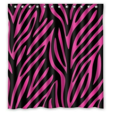 GreenDecor Pink Zebra Print And Stripes Lines Waterproof Shower Curtain ...
