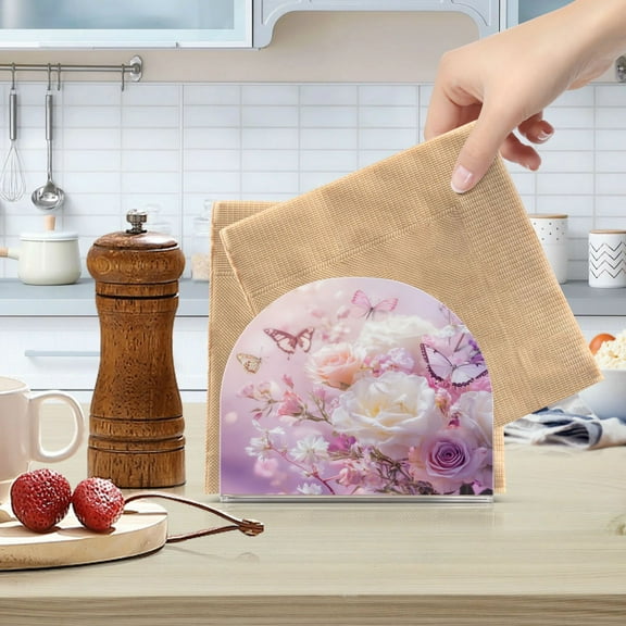 WOBOGO Butterfly Garden Clear Acrylic Napkin Holder Kitchen Tissue Face Towel Cocktail Rack Bar Restaurant Dinner Paper Dispenser