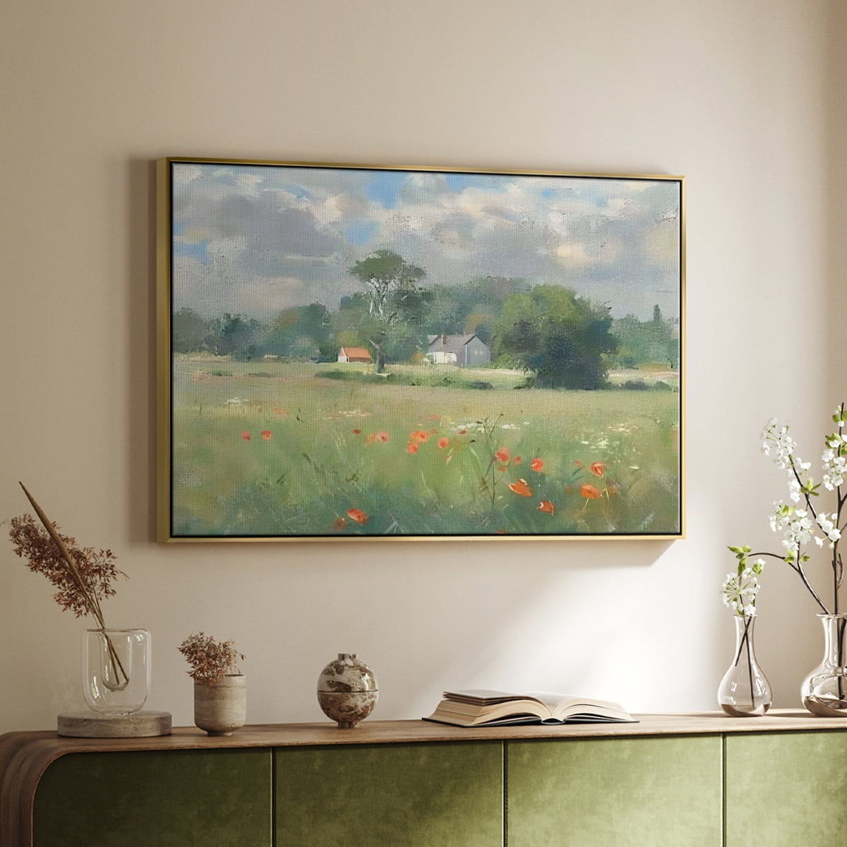 Vintage Landscape-CCLXI By Wexford Home Framed in Gold Wood Gallery Wrapped Canvas 25 in. x 37 in.
