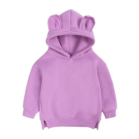 

Toddler Boys Girl Hoodie Cute Catroon Bear Ear Hoodie Sweatshirt Solid Color Long Sleeve Pullover Tops Spring Autumn Winter Thicken Warm Grab Velvet Tops Kids Hoody Outerwear 4-12Years