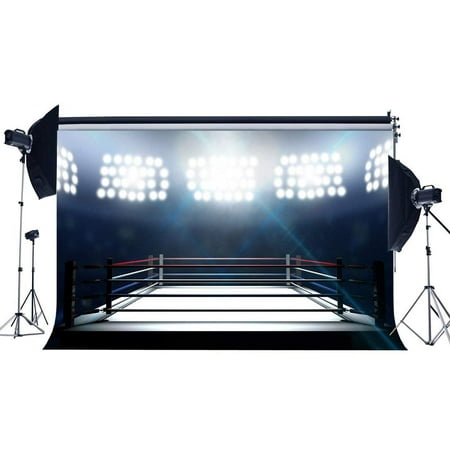 Image of ABPHOTO Polyester 7x5ft Boxing Ring Backdrop Indoor Gymnasium Backdrops Bokeh Stage Lights Pugilism Challenge Sports Match Stadium Photography Background for Men Adults Game Photo Studio Props