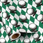 Golf Wrapping Paper Roll for Men Boys, Mini Roll, Classic Golf Ball and Argyle Plaid Design, Green and White Gift Wrap for Father's Day, Birthday, Sports Party, 17 Inches x 16.4 Feet