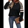 thumbnail image 3 of Camisas de Larga con Estampado de Leopardo para Mujer, Sudaderas Informales de Otoño con Cuello Redondo y Bloques de Color Negro L, 3 of 10