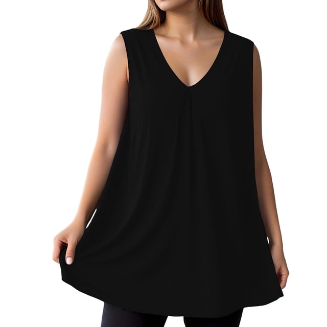 Ixbnca Camisoles Grande Taille pour Femmes Col en V Sans Manches Longues Chemises Femmes Décontractées Amples Fluides Blouses