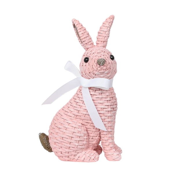 Decoración para jardín europeo, hogar y habitación infantil. Conejo de Pascua decorativo con efecto de sentarse, fabricado en resina y ratán.