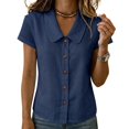 thumbnail image 4 of Summer Sales Womens Summer Tops Going‑Out Button‑Down Short Sleeve Loose‑Fit Casual Blouse Shirts for Women, 4 of 5