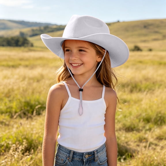 2026 Cowboy Hats for Kids Vintage Wide Brim Felt Cowboy Hat Girls Cowgirl Hat with Belt Buckle