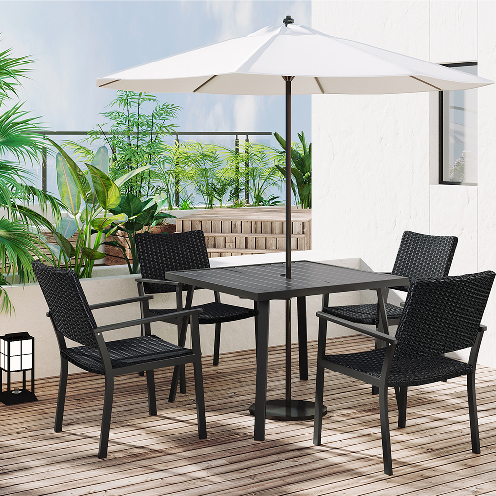 Rattan Wicker Patio Furniture, 5 Piece Patio Dining Sets with Umbrella Hole and 4 Wicker Armchairs, Dining Table, All-Weather Rattan Patio Conversation Set with Cushions for Backyard, Lawn, Garden - image 2 of 7
