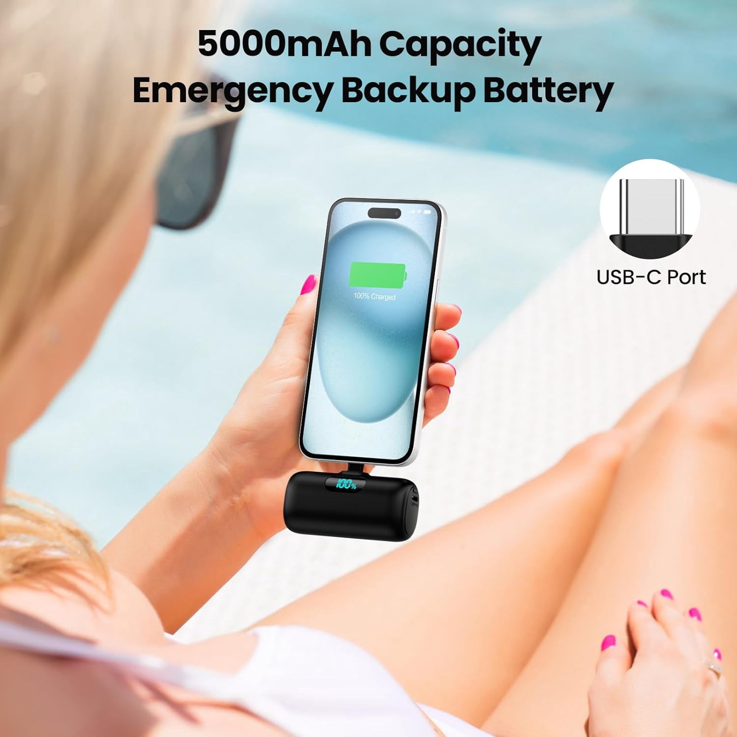 RGHJAR-Mini Portable Charger USB C Power Bank,Upgraded 5000mAh PD Fast Charging Battery Pack Built-in USB-C Connector Travel Essential for iPhone17/17Pro/17Pro Max/Air/16 Plus/16Pro Max/15 Series,And