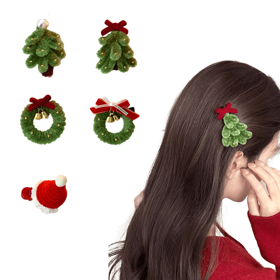 Yoyauz Girls And Ladies' Furry Christmas Hair Clips Santa Claus Christmas Tree Bells Snowflake Hair Clips Hair Accessories