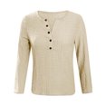thumbnail image 4 of AXXD Womens Tops Trendy Basic Summer 2024 Lace Button V-Neck Long Sleeve Casual T-shirt Top Solid Blouse, 4 of 9