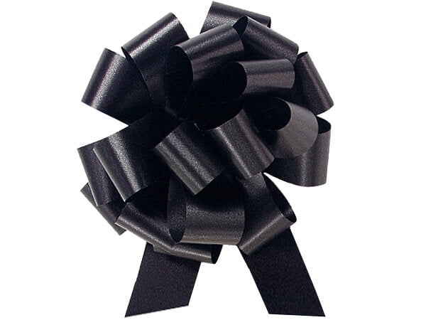 Pack Of 50, 5.5" Solid Black 100% Polypropylene Flora Satin Gift Pull Bows 20 Loops For Gift Baskets & Gift Packaging