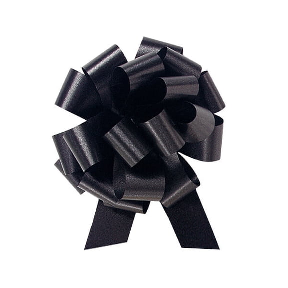 Pack Of 50, 5.5" Solid Black 100% Polypropylene Flora Satin Gift Pull Bows 20 Loops For Gift Baskets & Gift Packaging