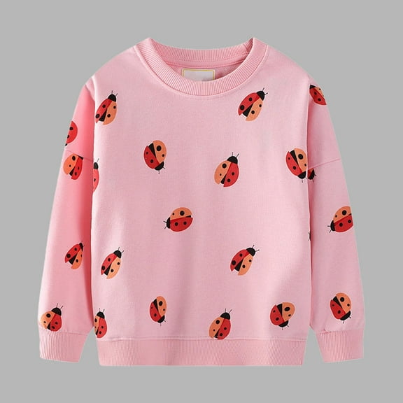 Kids' Ladybug Print Pullover Hoodie with Round Neck, Long Sleeve Casual Top for Boys and Girls, Limited Time Offer Under 10 Dollars