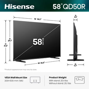 Hisense 58-Inch QD50 Series QLED 4K UHD Smart Roku TV (2026) - QLED, Dolby Vision, HDR10, HLG, Game Mode Plus, VRR