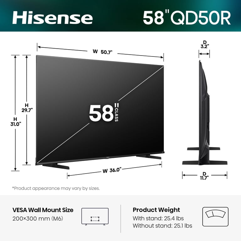 Hisense 58-Inch QD50 Series QLED 4K UHD Smart Roku TV (2026
