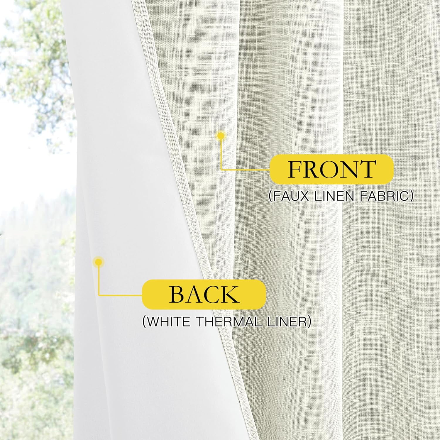 NICETOWN 100% Blackout Curtains for Bedroom, Linen Texture Privacy Energy Saving Curtains Grommet Noise Reducing Drapes with Thermal Insulated White Liner, Beige, 52"x63", 2 Panels
