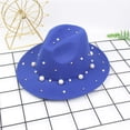 thumbnail image 2 of HNMKIU Elegant Pearl Panama Fedora Hat for Women Summer Fashion Accessory Blue,One Size, 2 of 8