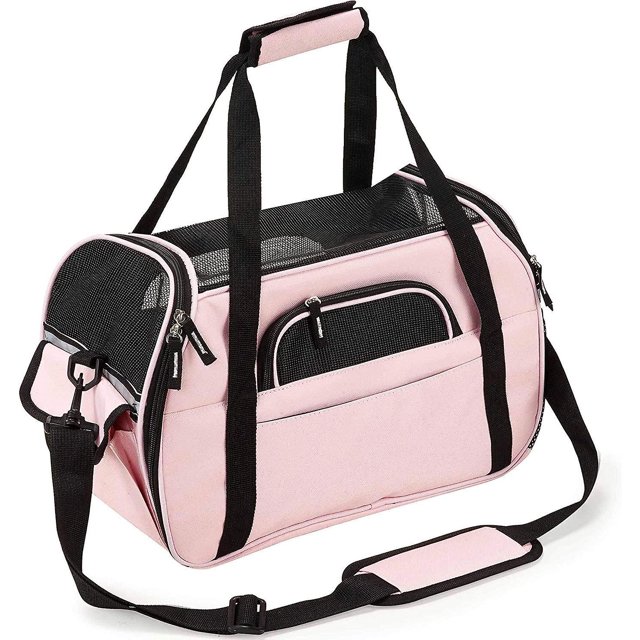Bolsa de transporte para mascotas de malla transpirable con tapete, Compatible con aerolíneas, Tela Oxford, Rosa