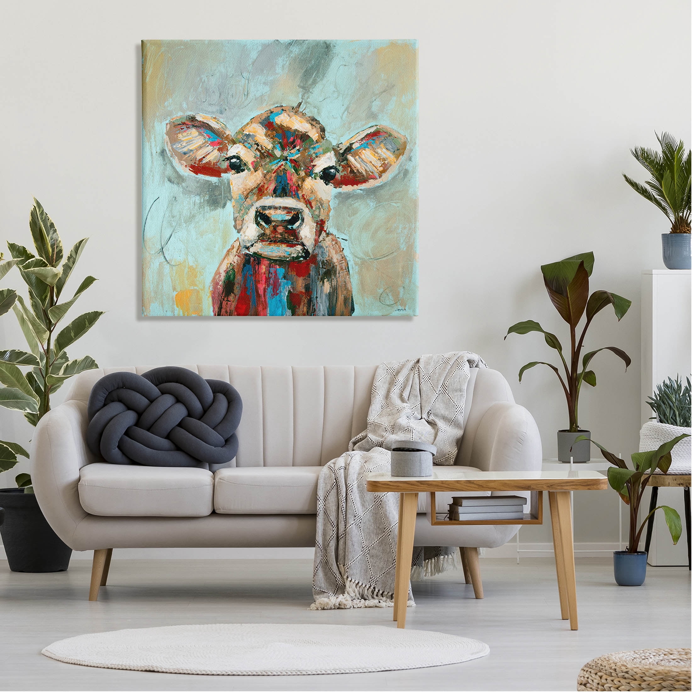 Brushed Painting Cow Animal Animals & Insects Painting Gallery Wrapped Canvas Print Wall Art