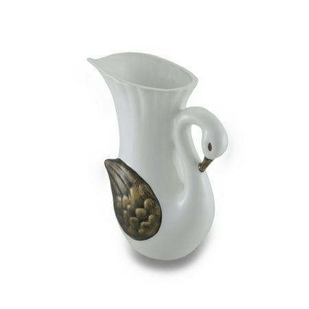 Glossy White And Antique Gold Decorative Swan Shaped Pitcher Vase