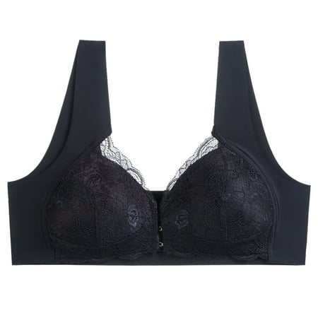

dtydtpe underwear women women lace without steel ring large size front buckle seamless underwear black