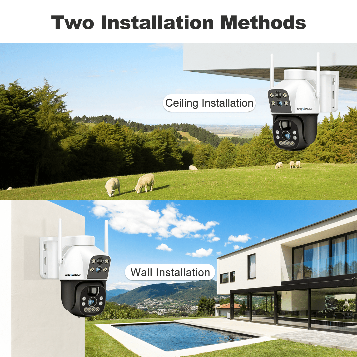GENBOLT 3G/4G LTE Cellular Solar Security Camera Outdoor Wireless No WiFi Dual Lens 15600mAh Battery Powered Surveillance Camera with SIM Card