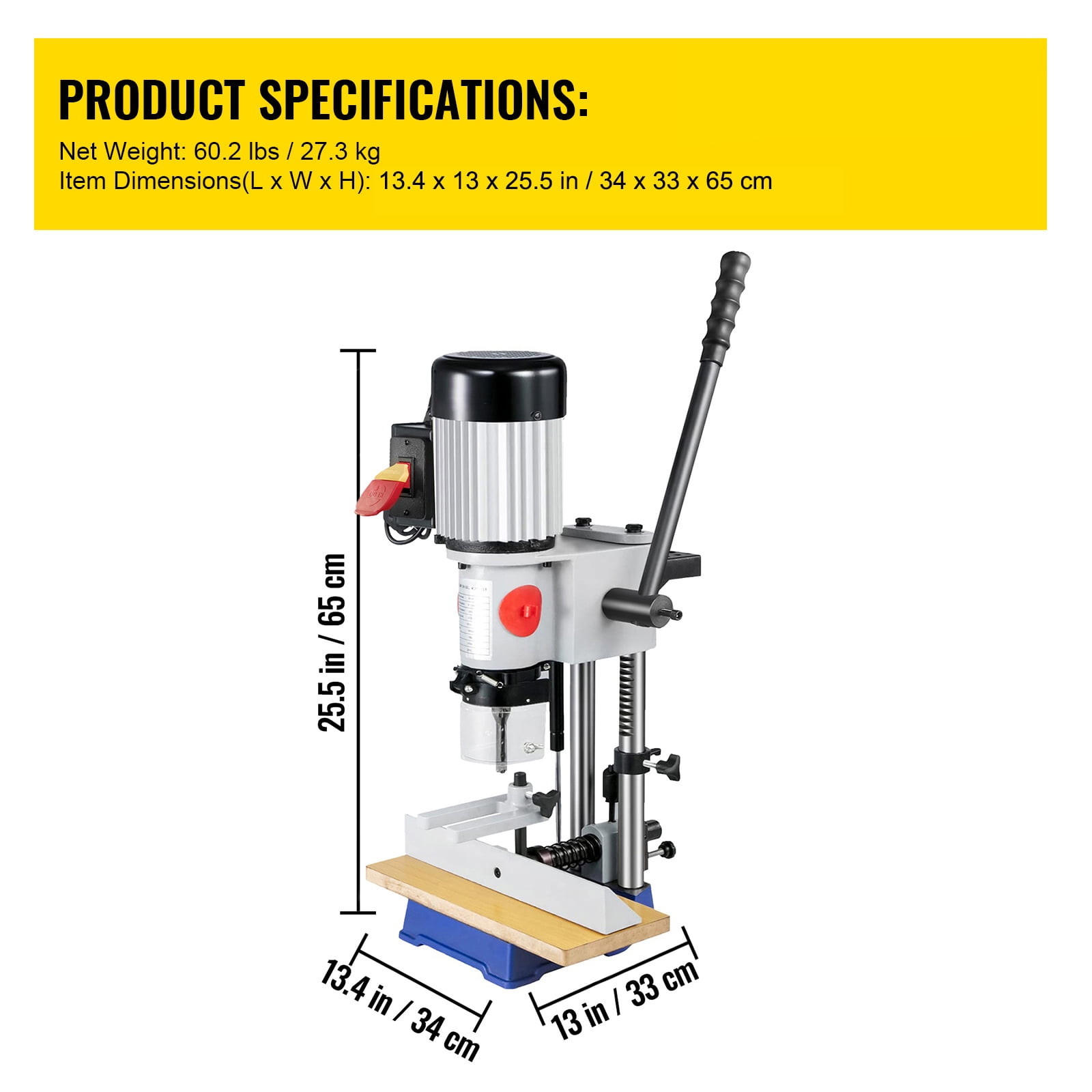 KFFKFF Woodworking Mortise Machine Benchtop Mortiser MS36127A3 Cast Iron & Steel 3400 RPM Gray 1 Unit