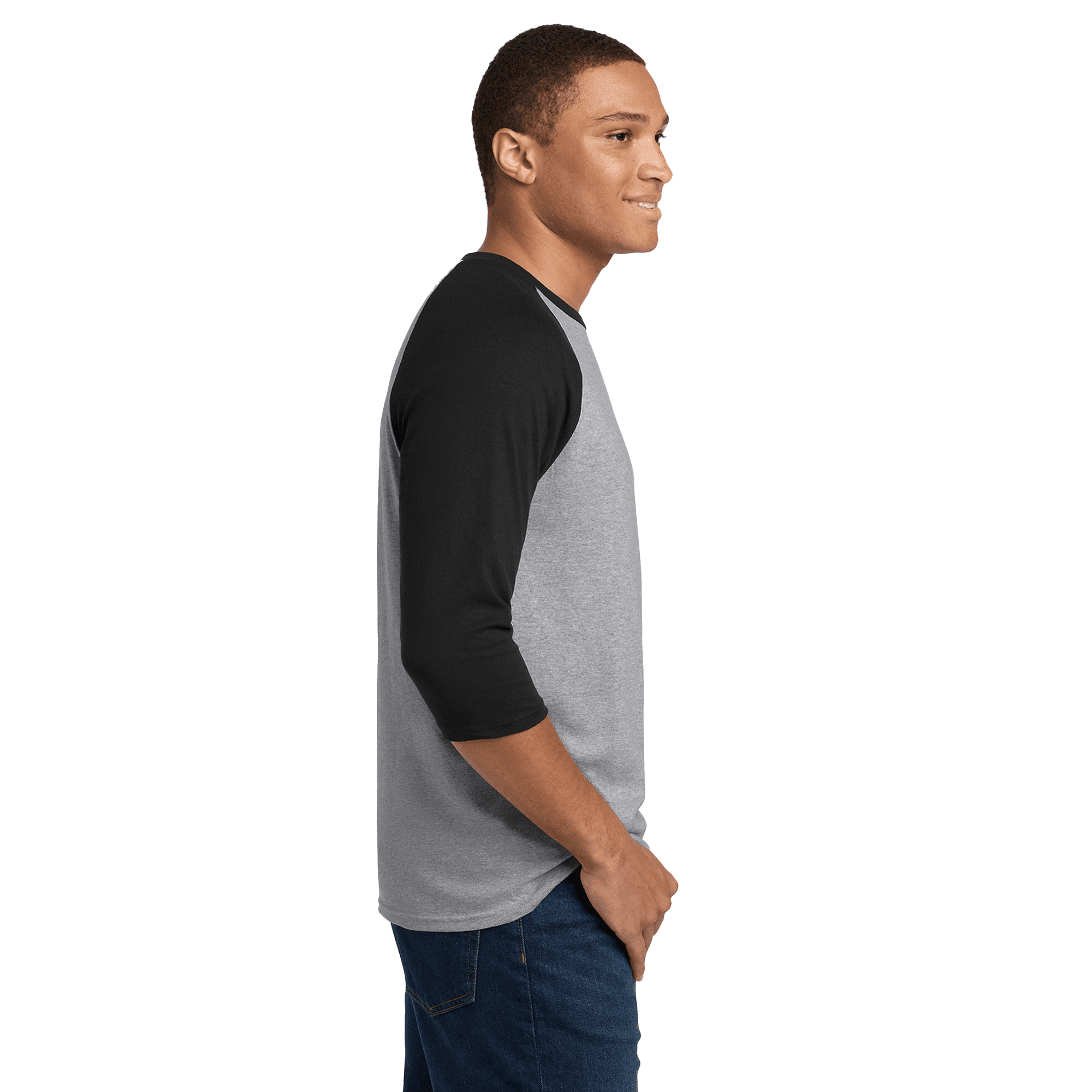 Gildan Heavy Cotton 3/4 Sleeve Raglan T-Shirt, Soft Cotton, Unisex Baseball Tee, Sport Grey/ Black, Pack of 4, S