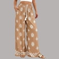 thumbnail image 2 of DHFJKG Bohemian Linen Pants Women Floral Print Wide Leg Flowy Palazzo Casual Drawstring Summer Beach Vacation Comfortable Trousers, 2 of 4