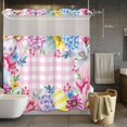 thumbnail image 5 of Easter No Hooks Shower Curtain with Snap-in Liner Colorful Eggs Roses Tulips Daisy Berries Pink Plaid Shower Curtains for Bathroom, Waterproof, Easy Install, Washable 72"x78", 5 of 9