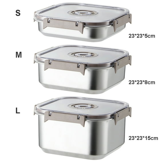 (Cuadrado Grande) Caja De Almacenamiento Sellada De Alimentos De Acero Inoxidable Con Tapa