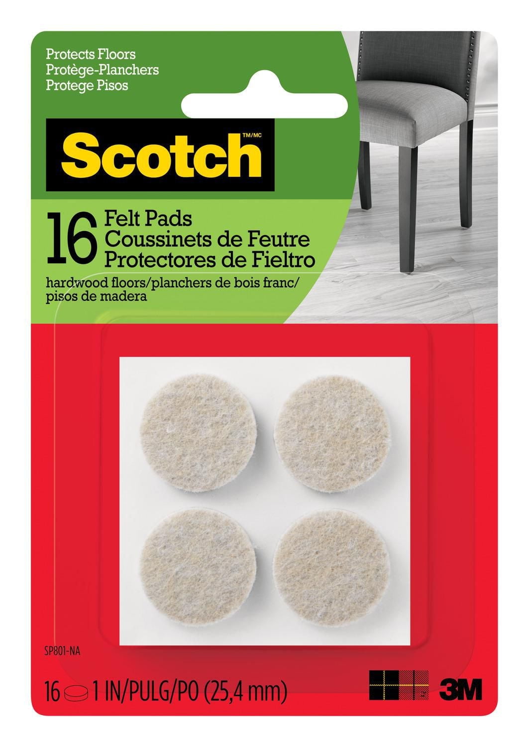 Patins en feutre ronds Scotch®, SP801-NA, beige, 2,54 cm (1 po), 16/paquet