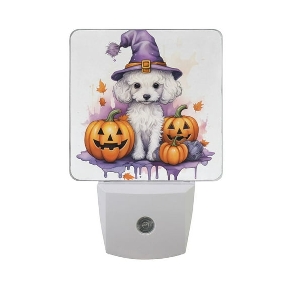 Pumpkins and Dog Halloween Night Light LED Dusk to Dawn Auto Sensor Night Lamp Plug-in Nightlight for Bedroom Hallway Kitchen 2 PCs