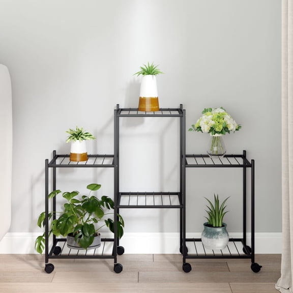 vidaXL Flower Stand with Wheels 32.7"x9.8"x25" Black Iron