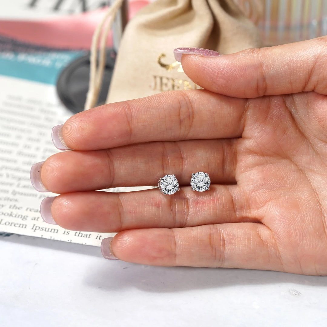 Classic Gems 2.00 CT Round Cut Lab Created CZ Diamond 925 Sterling Silver 18K Gold Plated Women's Solitaire Push Back Stud Earrings