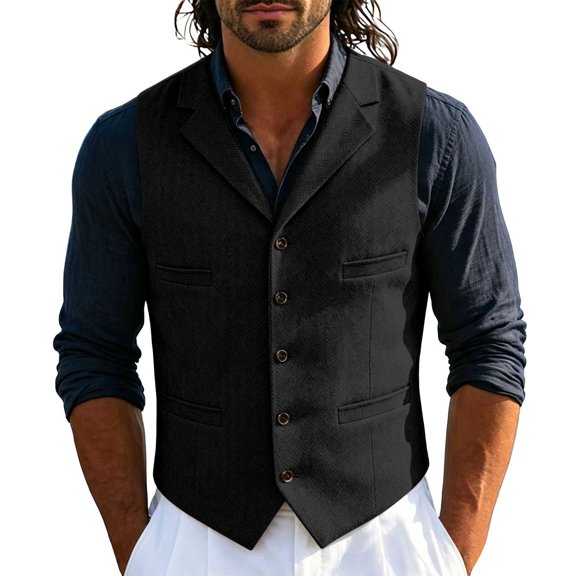 Jerdar Men's Solid Lapel Waistcoat, Single Breasted Multi Pocket Sleeveless Vest Formal Casual Suit Vest for Wedding Party
