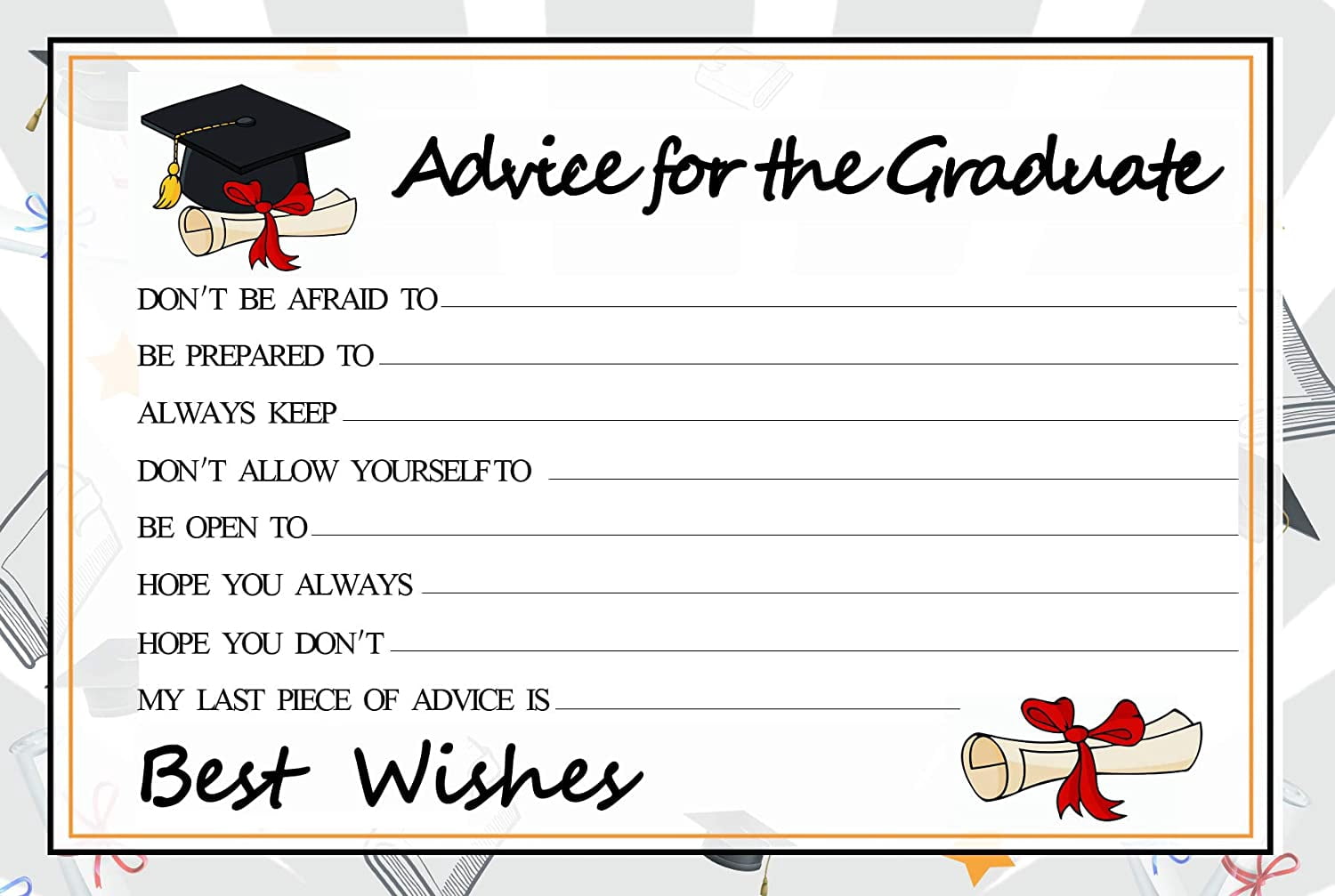 Graduation Wish Cards - 50PCs High School or College Advice Supplies 2026 Decorations Grad Celebration Party for School/College/Senior