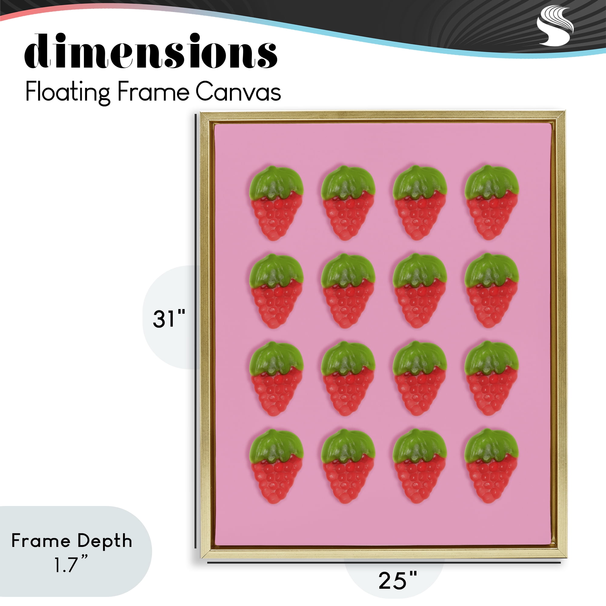 Stupell Industries Gummy Strawberry Candy Pattern Gold Framed Floater Canvas Wall Art, design by LISH Creative