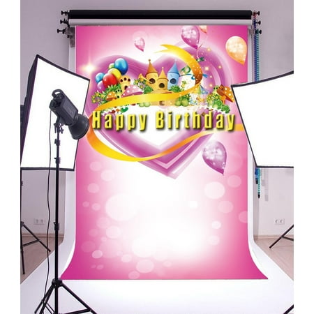 Image of GreenDecor 5x7ft Backdrop Photography Pink Tone Happy Birthday Delicate Heart Balloons Boken Artistic Sweet Baby Kids Portraits Party Backdrop Photo Studio Props