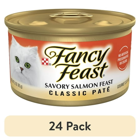 (24 pack) Purina Fancy Feast Classic Pate Kitten Food Wet Cat Food Savory Salmon Feast 3 oz Can
