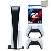 Sony Playstation 5 Disc Version Console with Extra White Controller and Gran Turismo 7 Launch Edition Bundle with Cleaning Cloth
