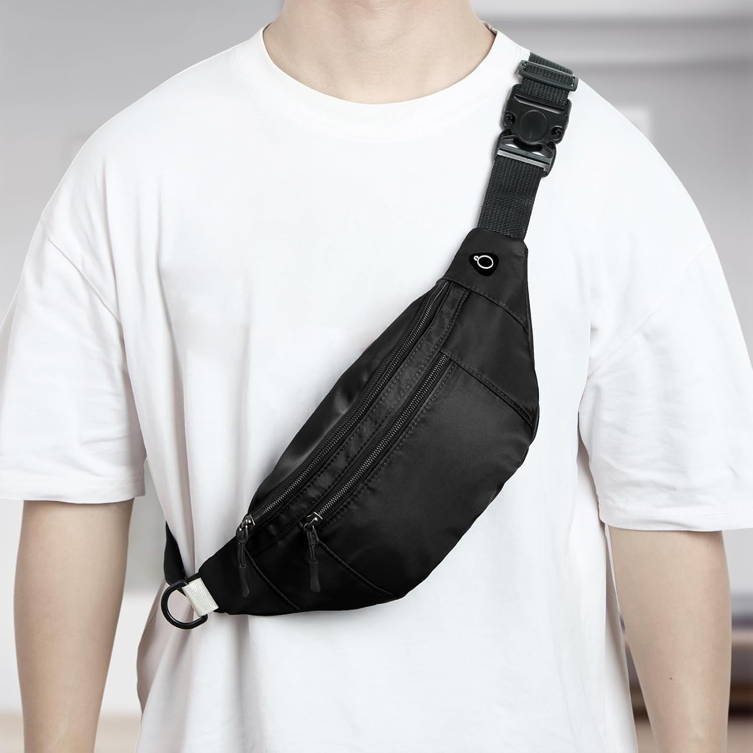 Kwuty 10PCS Crossbody Fanny Pack Large Capacity Waist Bag with Hidden Zipper Pockets Adjustable Strap Fanny Packs Waterproof Oxford Cloth Travel Belt Bag for Outdoor Shopping Travel Men Women,Black