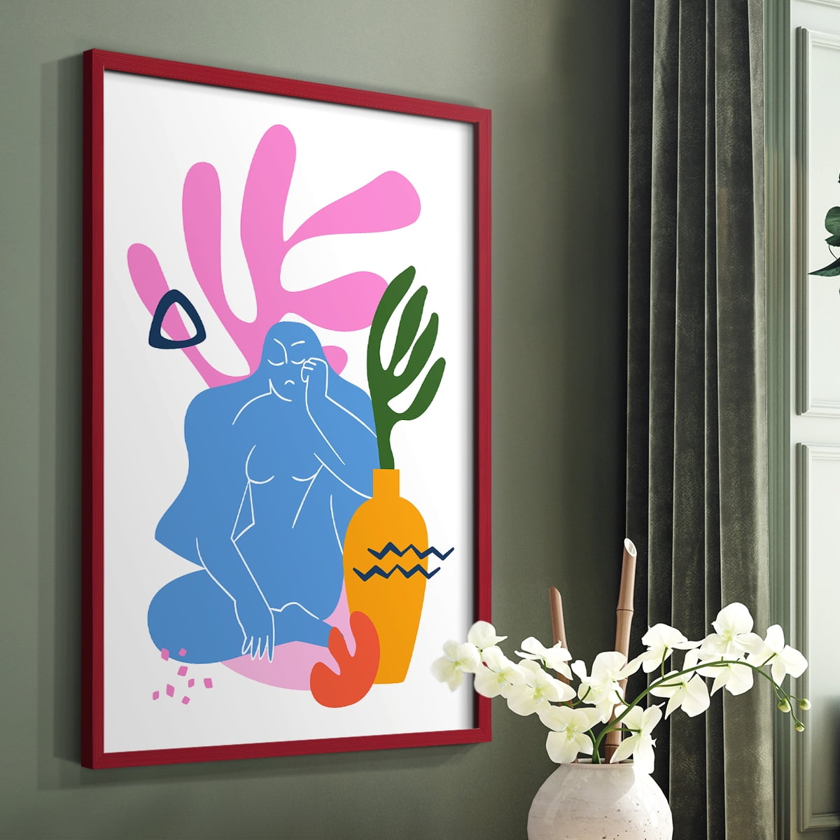 Matisse CDLII in Red Solid Wood Framed Print No Nail Hanging