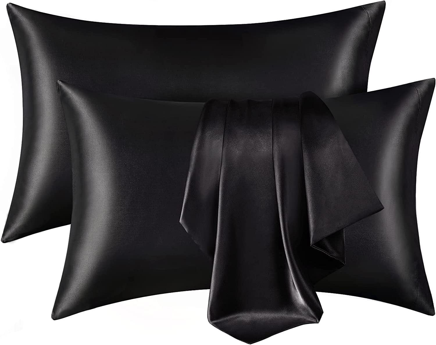Satin Silk Pillowcase for Hair and Skin, Black Pillow Cases King Size Set of 2 Pack Super Soft