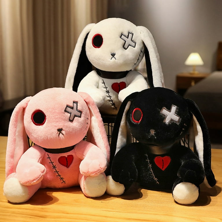 Anvazise 25/30cm Rabbit Plush Toy Dark Series Gothic Rock Style Long Ears Bunny  Doll Plushies Ornament Photo Prop Soft Cartoon Stuffed Animal Doll Toy Home  Decorations White S 