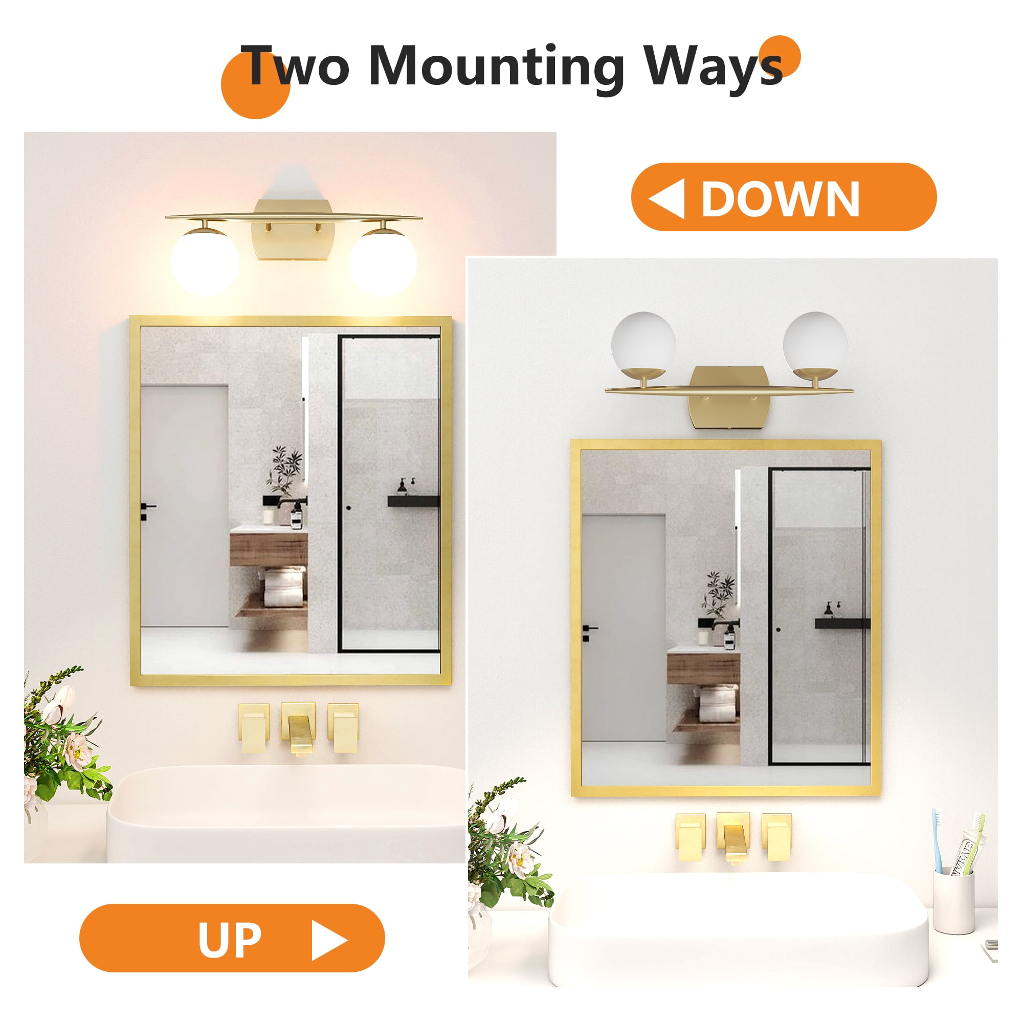 Black Vanity Lighting Fixtures, 2-Light 20 Inch Modern Bathroom Light with Milky White Frosted Glass Shades, Wall Lights for Bathroom, Bedroom, Living Room（G9 Bulb not Included）