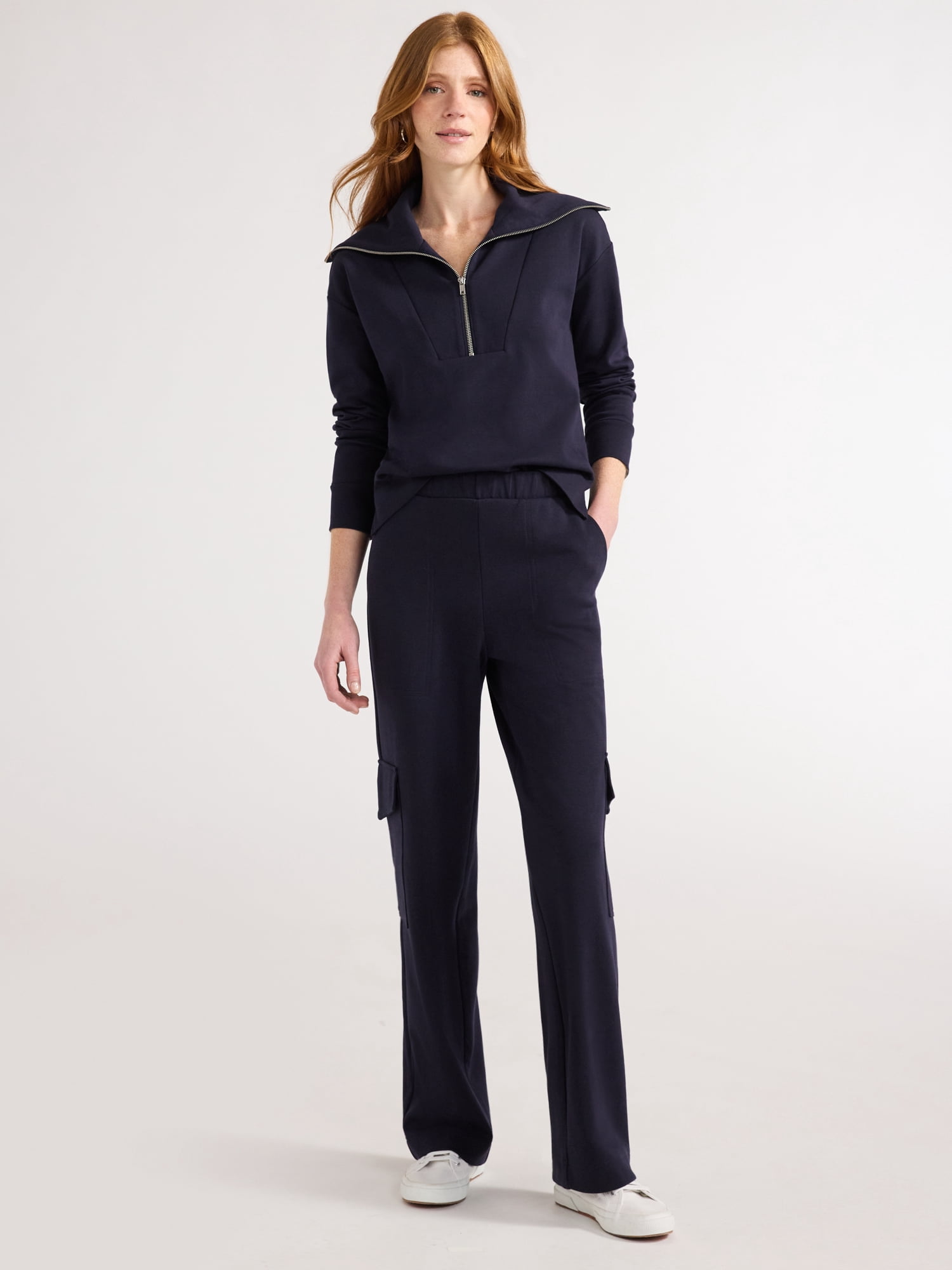 Free Assembly Women's and Women's Plus Wide Leg Knit Cargo Pants, 30” Inseam, Sizes XS-4X