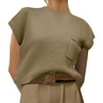 thumbnail image 2 of TTUHYWXI Women's Solid Sleeveless Vest Mock Neck Cap Sleeve Knitwear Sweater Tops (Khaki, M), 2 of 4